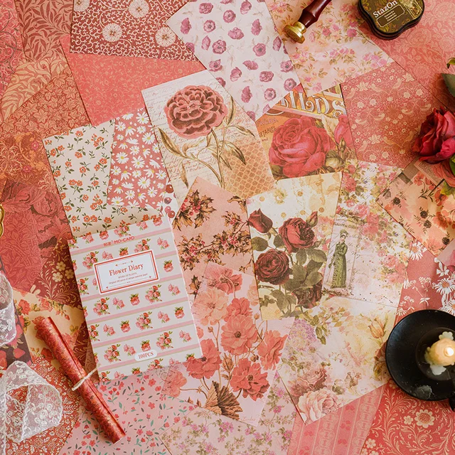 100pcs Vintage Floral Scrapbook Paper 3