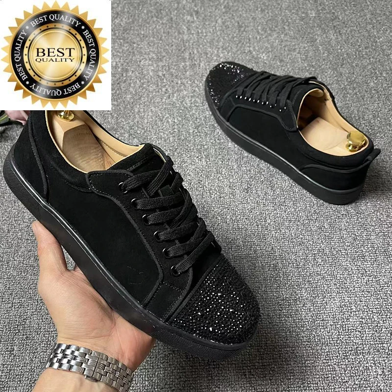 

style mens fashion party England nightclub dress cow suede leather shoes lace-up flats shoe rhinestone sneakers black footwear