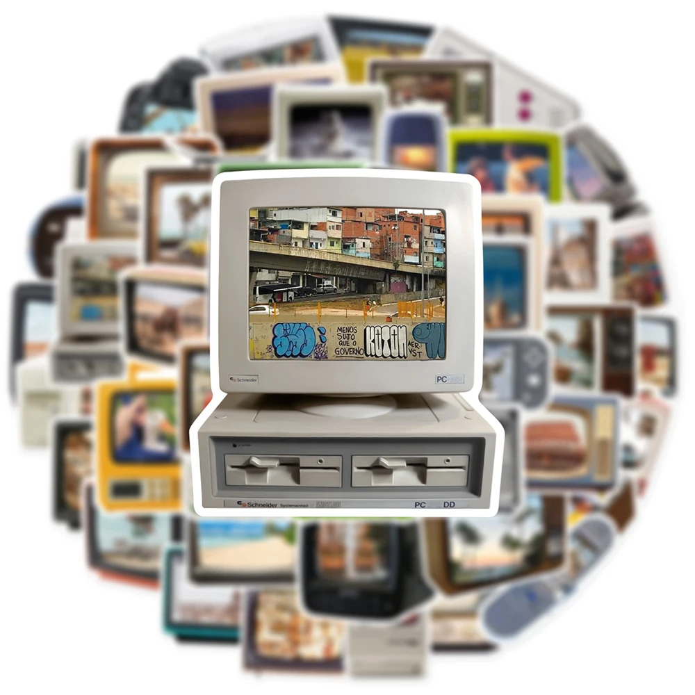 10/30/50pcs 빈티지 TV 세트 컴퓨터 아트 낙서 스티커 레트로 데칼 DIY 전화 냉장고 노트북 스케이트 보드 수하물 방수 장난감