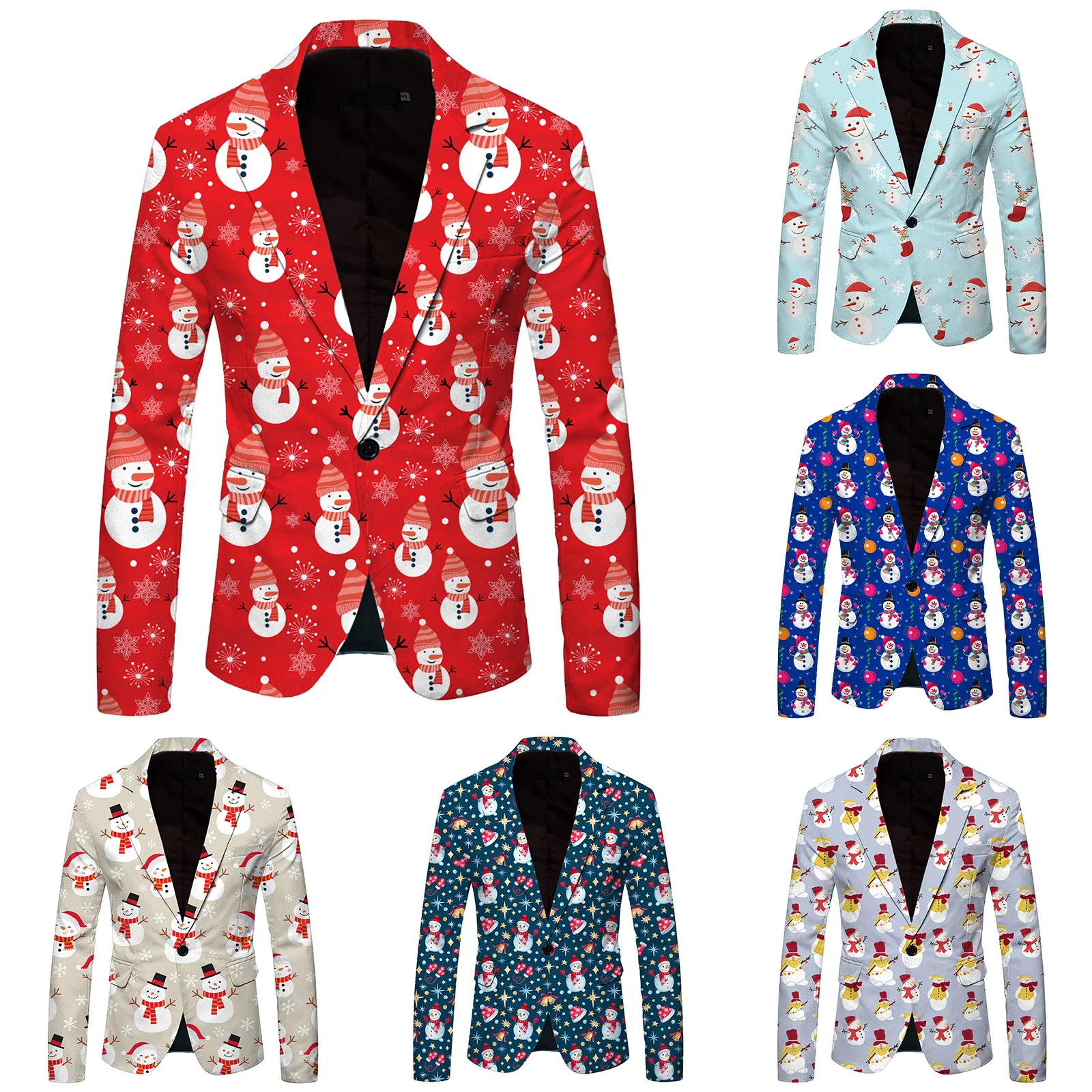 New Slim Party Blazers Suit Fashion Blazer Jacket Christmas Print Suit Fit Men's Coat Casual Buttons Buttons Long Sleeve Suit
