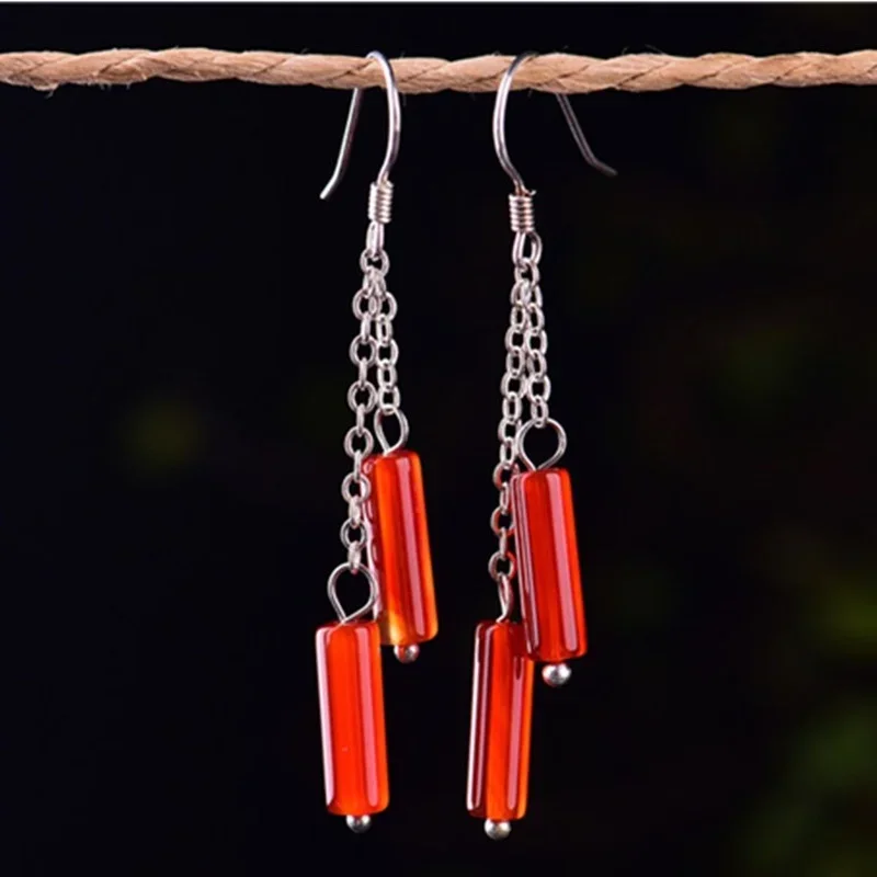 

Natural Red Chalcedony Hand Carved Water Drop Earrings Fashion Boutique Jewelry Men's and Women's Agate Earrings Gift