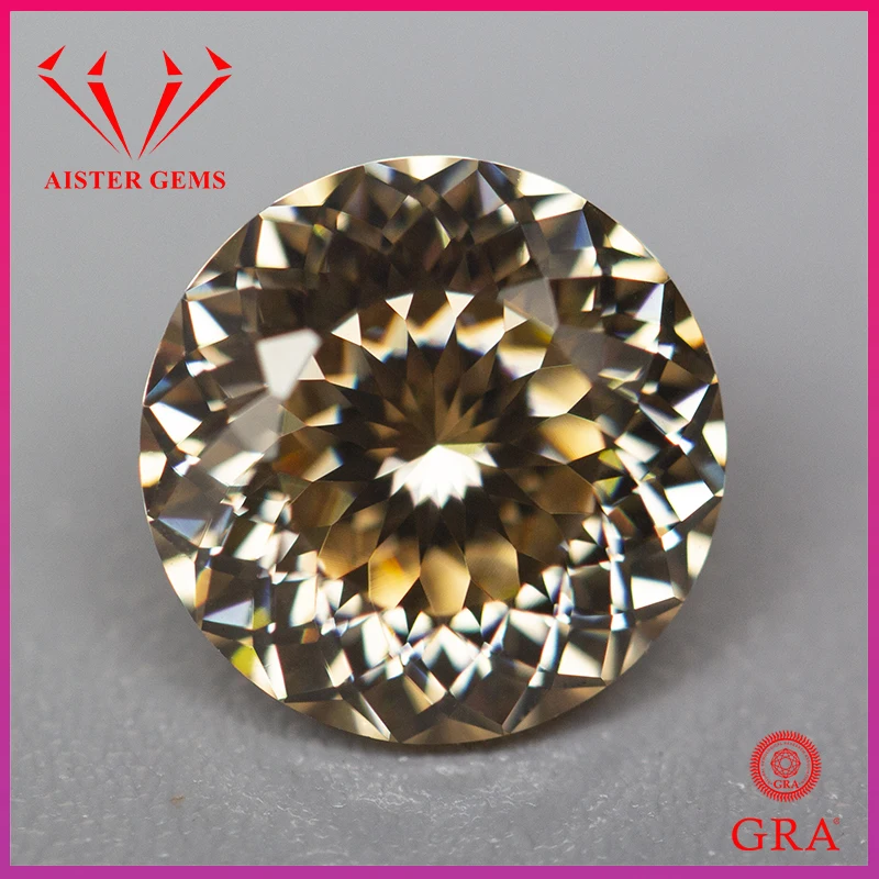 Never Fade Champagne 100 Faces Cut Moissanite Stone Con Certificato 1.0-5.0Ct Russian Cut Moissanite Lab Diamonds Pass Tester