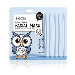 SADOER Cartoon Fresh Fruit Facial Mask Set - Moisturizing, Soothing, Brightening & Hydrating Skin Care Collection (5-Pack) (Blueberries)