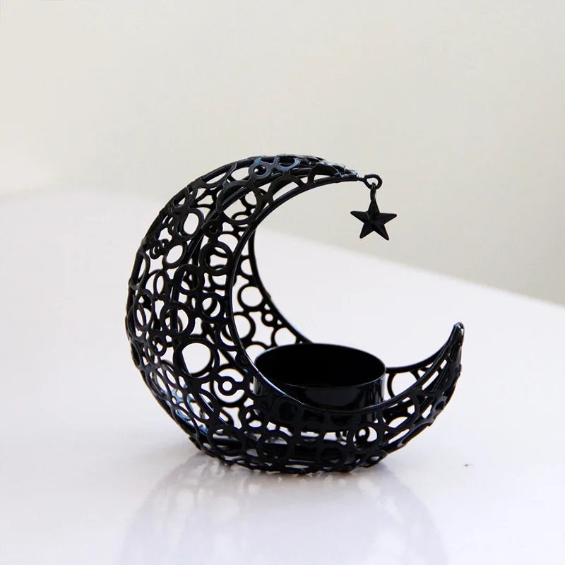 Black Tealight Luxury Crescent Moon Star Metal Candle Holder