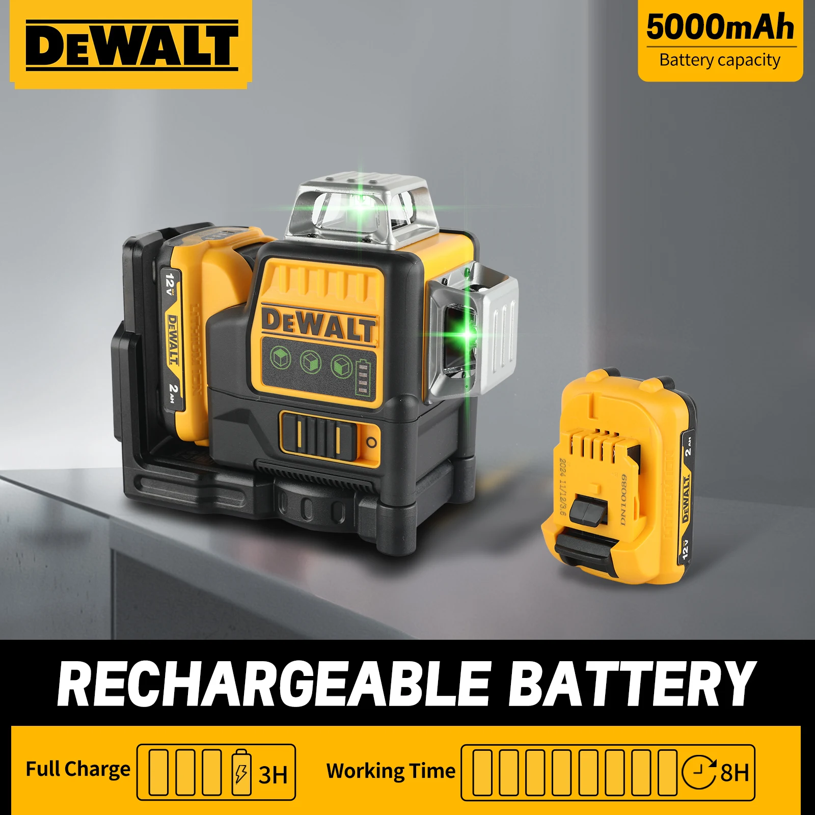 Dewalt DW089LG 3 Sides*360 Degree Vertical 12V Lithium Battery 12 Lines Laser Level Horizontal Green Meter Outdoor bare machine