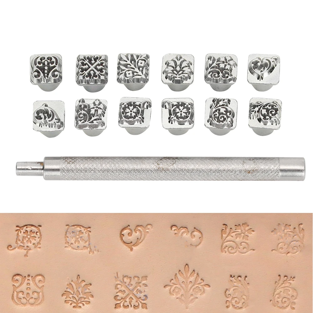 Zinc Alloy Stamping Punch Tool Tang Flower Design DIY Vegetable Leather Stamper Handle