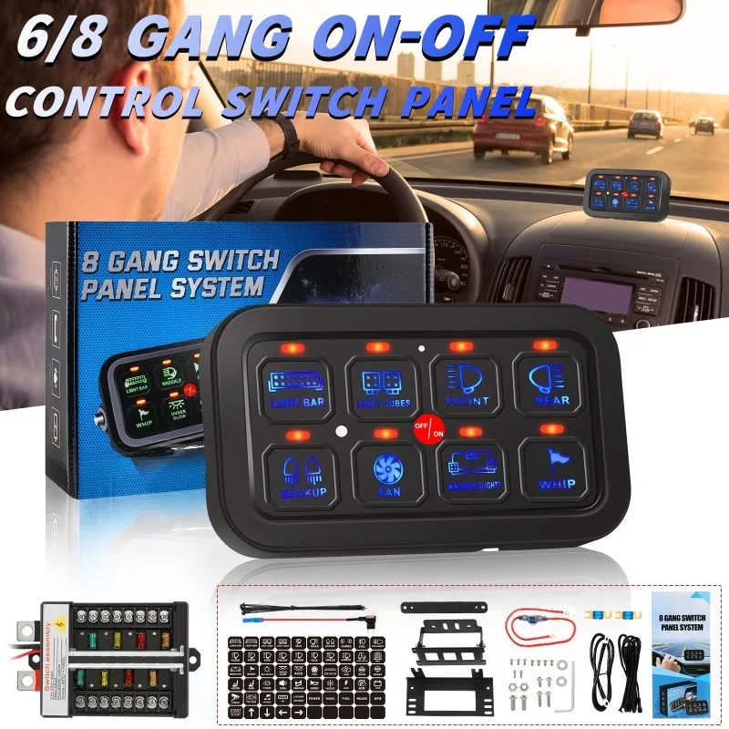 6/8 Gangs Led Switch Panel On-Off Control Relays System Background Light Slim Electronic Relay System Per Suv Truck Boat