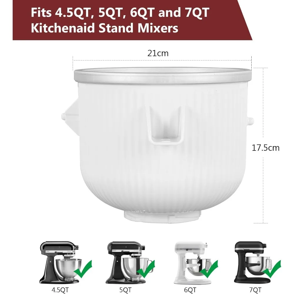 Ice Cream Machine, Attachment for Kitchenaid, 2 Quart Frozen for Stand Mixe, Sorbet Gelato Maker, Ice Cream Maker 2