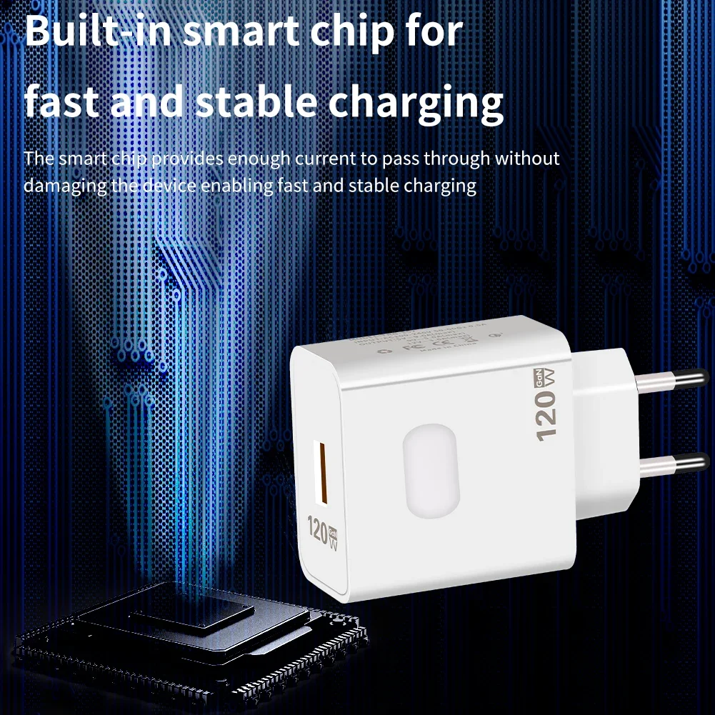 120W GaN USB Charger Quick Charge Fast Charging Wall Charger For iPhone 16 15 Pro Max Xiaomi Samsung Phone Adapter EU/US Plug