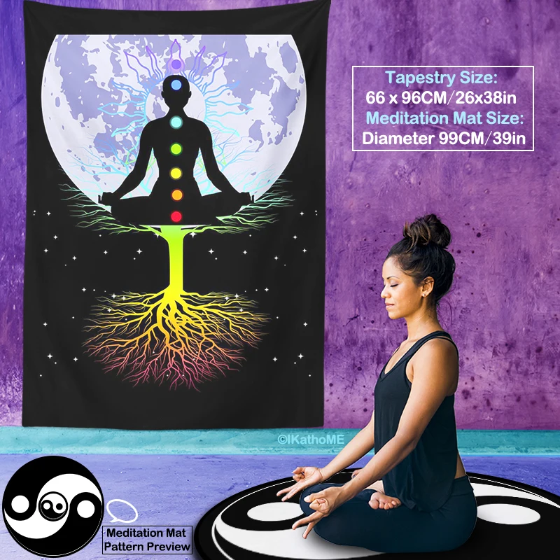 Star Moon Tree Of Life Chakra Tapestry Vertical Wall Hanging Reiki