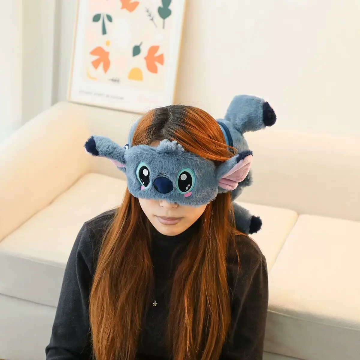 Disney Cartoon Anime Alien Stitch Plush Headrest Eye Mask 2-in-1 Storage Travel Carrying Sulley Mike 6