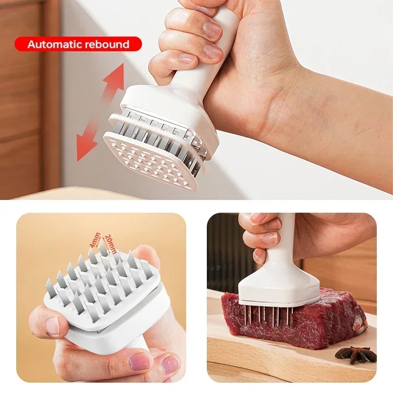 Meat Tenderizer Stainless Steel Meat Looser 24 Needle Automatic Spring Hammer Rib Breaking Perforator Kitchen Gadgets meat tenderizer meat hammer
