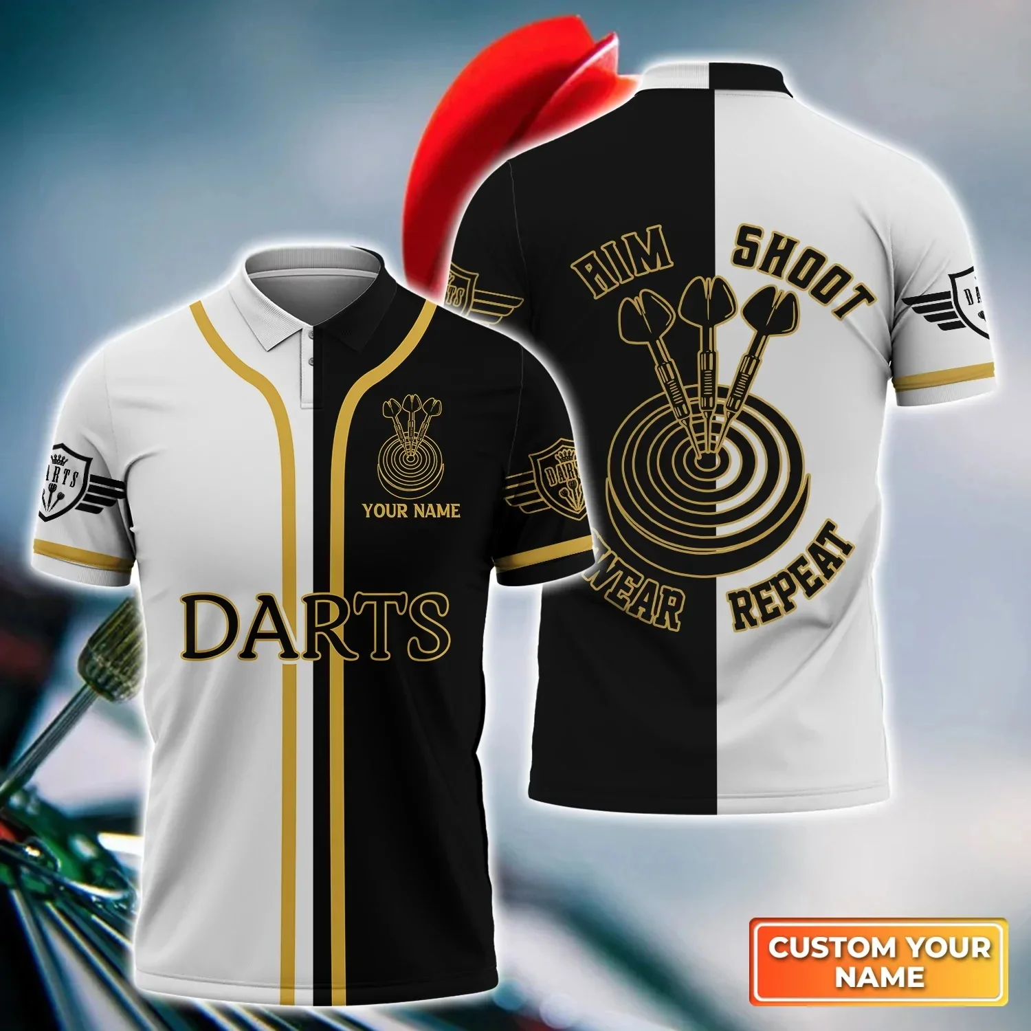 

Summer fashion men's short-sleeved polo shirt Darts Team Player personalized 3D print polo shirt Unisex street casual polo shirt