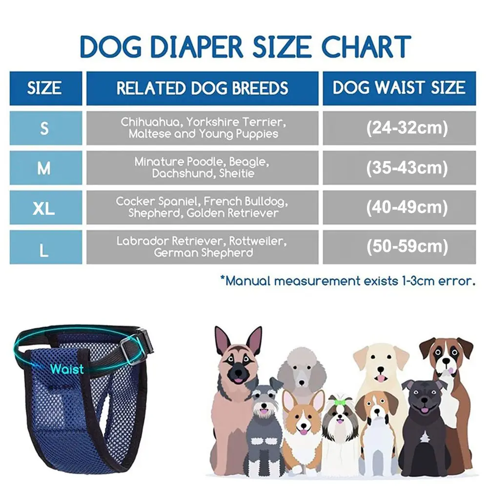 Dog Diapers Sanitary Wraps Menstruation Diapers Dog Panties Breathable Mesh with 3 Replace Washable Reusable