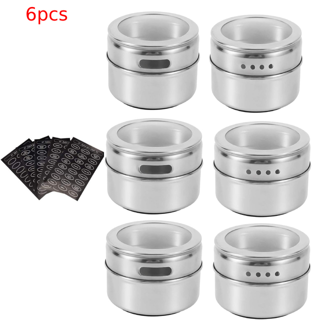 Magnetic Spice Jars with Spice Labels Stainless Steel Magnetic Spice Tins with Wall Base Magnetic on Refrigerator