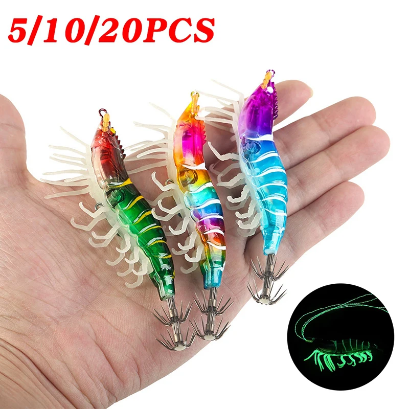 1/5pcs Shrimp Squid Jig Fishing Bait Luminous Cuttlefish Horizontal Slow Sinking Lure Wood Shrimp Octopus Egi Bait쭈꾸미 에기
