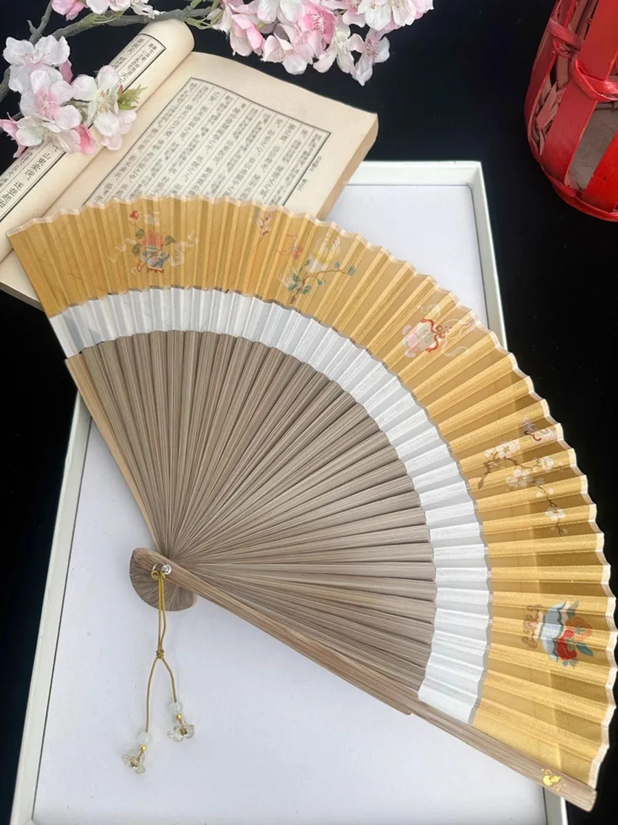 Chinese Style Handmade Bamboo Folding Fan for Women Traditional Hanfu Cheongsam Dance Fan Vintage Summer Cooling Fan Gift