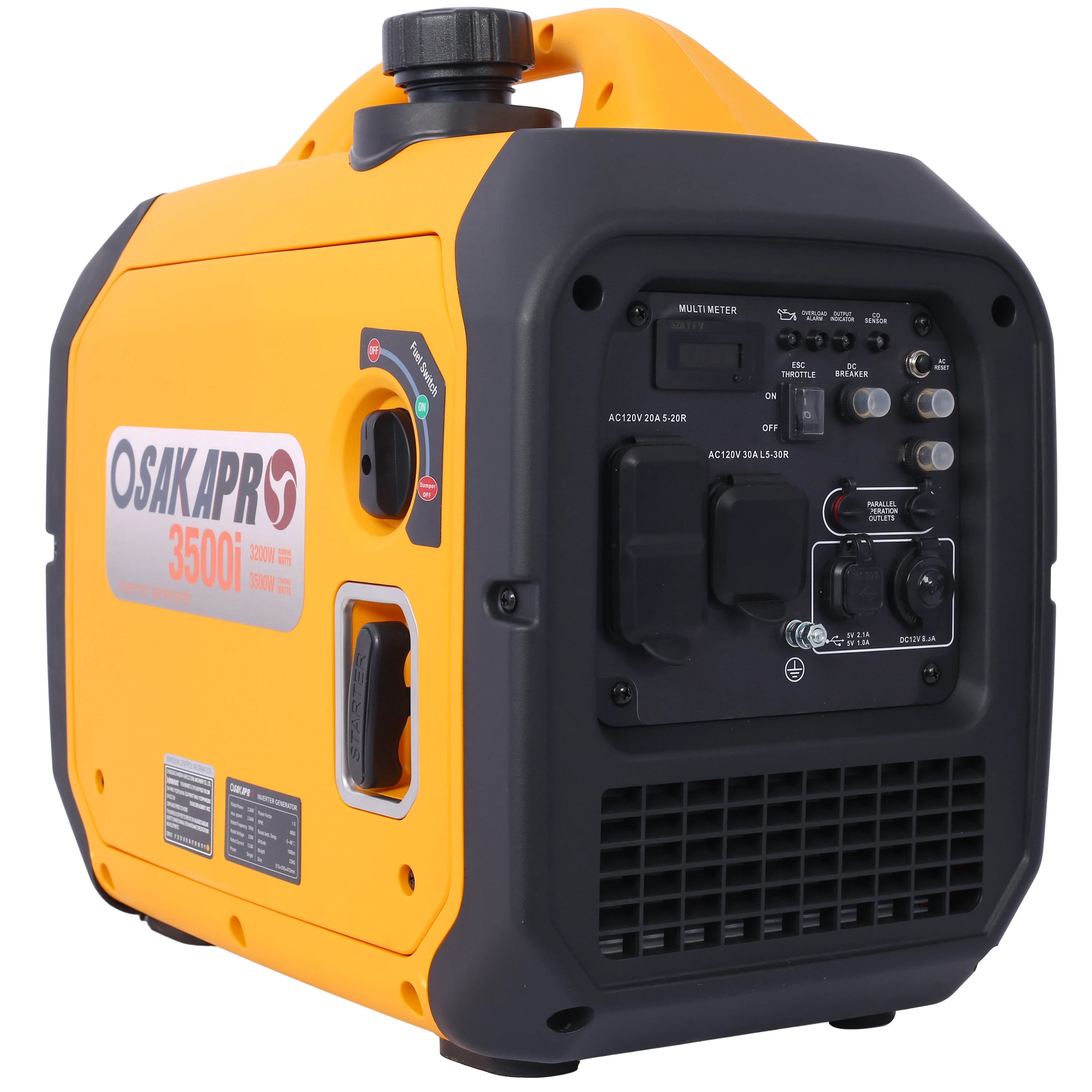 3500 Watt Portable Inverter Generator Gas Powered, EPA Compliant with CO SENSOR, Compact and Lightweight for Home Backup Power,