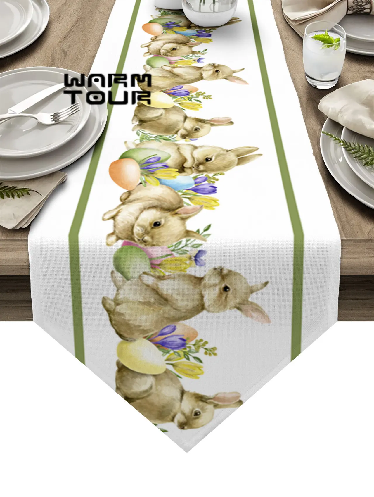 Easter Bunny Egg Table Runner Wedding Party Tablecloth Holiday Dinning