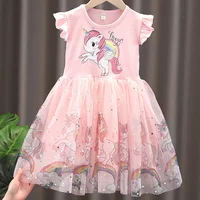 Girls Clothes 2024 New Summer Princess Dresses Flying Sleeve Kids Dress Unicorn Party Baby Dresses for Children Clothing 1-6Y