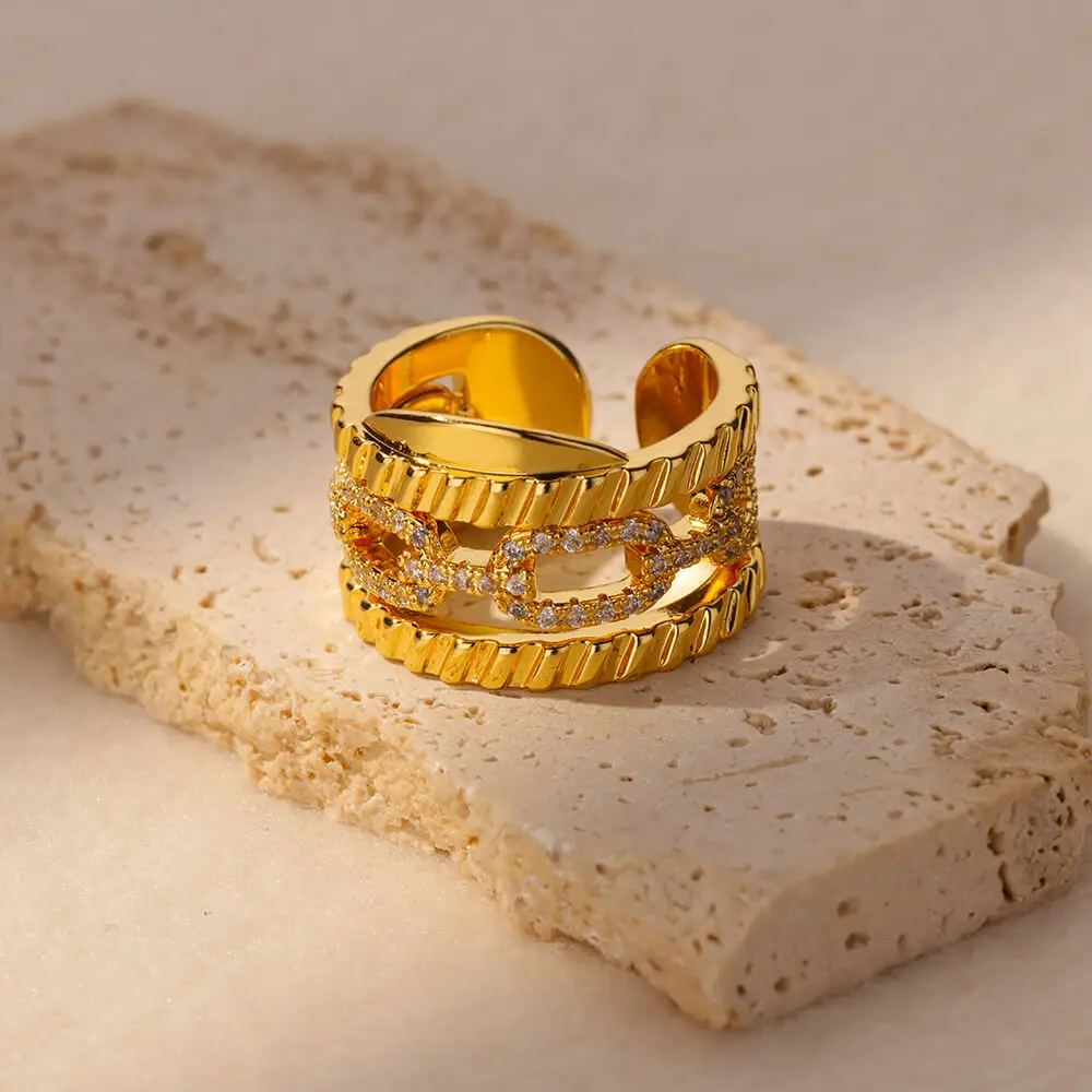 Zircon Chunky Geometric Link Rings For Women