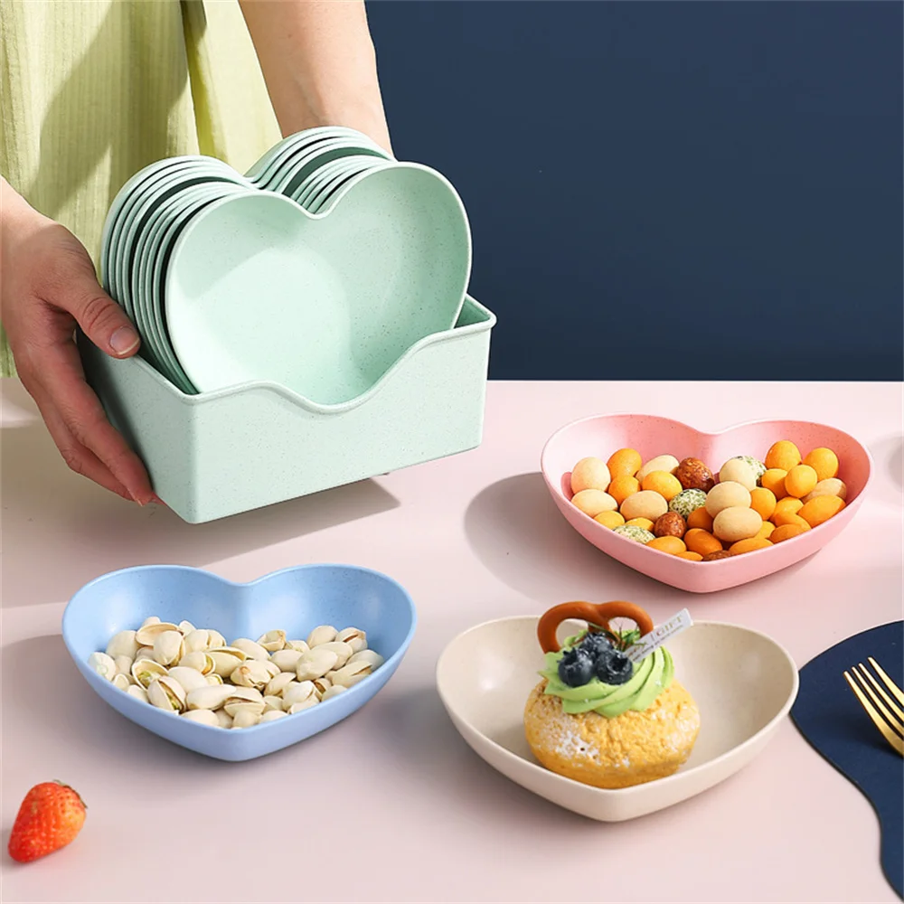 다기능 휴대용 하트 작은 접시, 공간 절약, 변색 방지 주방 세트, 식품 등급 테이블 과일 접시, 부드러운 창의적인 가정용