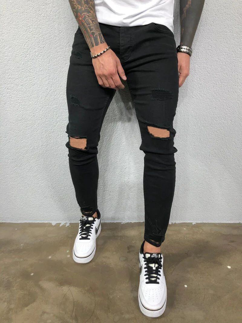 Men's Skinny Stretch Slim Fit Ripped Distressed Jeans