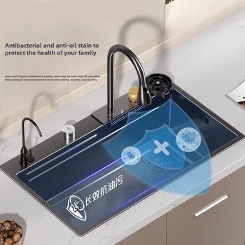 อ่างล้างผักสแตนเลสหนาสำหรับห้องครัว, อ่างล้างจาน, อ่างล้างผัก, ชุดอ่างล้างจานสำหรับใช้ในครัวเรือนครบชุด 2