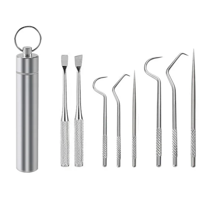 Stainless Steel Toothpick Set Portable Oral Cleaning Tools Tooth Flossing Artifact Outdoor Picnic Camp Reusable Toothpick 7Pcs