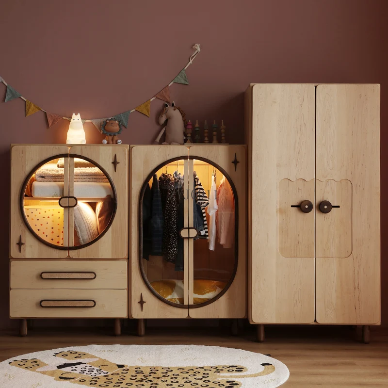Nordic all solid wood children's wardrobe bedroom wardrobe multi-functional combination storage collection