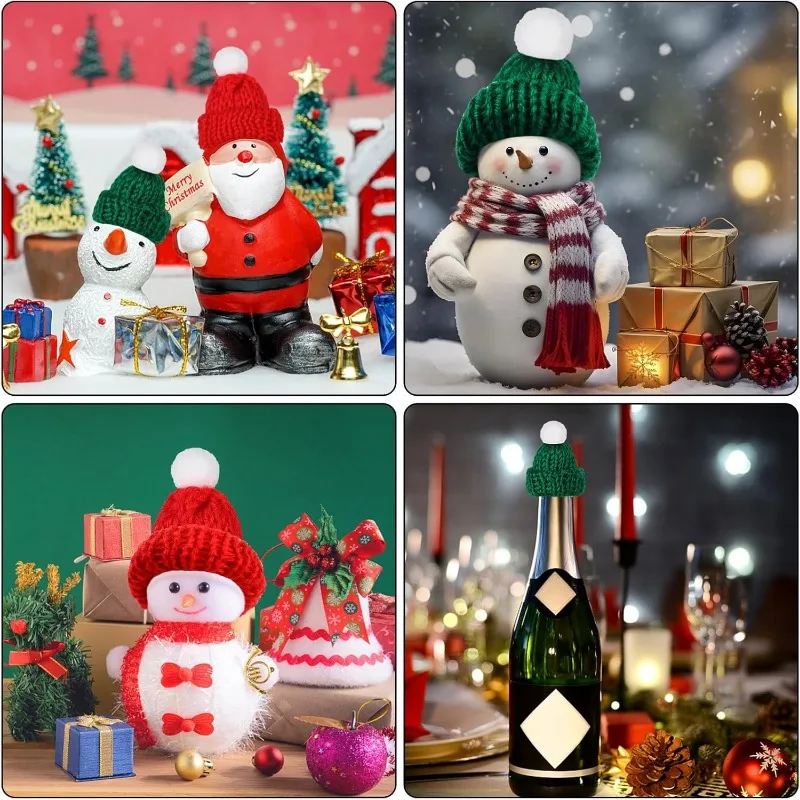 50/10Pcs Mini Santa Hat Red Knitting Cap Cat Rabbit Doll Lollipop Wine Bottle Covers Xmas Bottles Holder Table Dinner Decor christmas beanie hat
