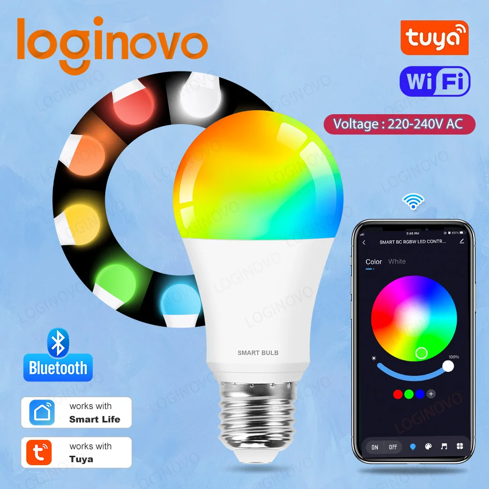 Smart led light bulbs Tuya smart LED E27 Bluetooth/Wifi RGBCW 220V app control support Alexa Google