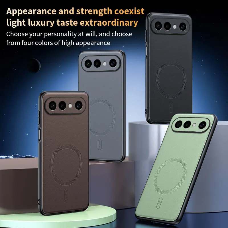 Camera Protection Leather Texture Case with Magnetic Wireless Charging - Slim and Stylish Design