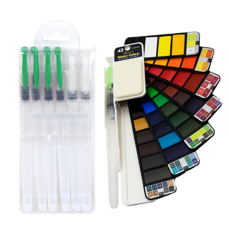 Painting Watercolor 18/33/42 Colors Foldable Fan-shaped Water Color With Paint Brush Solid Watercolors Set School/Art Supplies