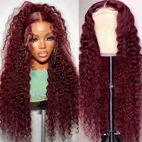 Perruque en cheveux humains couleur bordeaux, ondulations profondes, perruque frontale en dentelle 13x4, dentelle HD transparente, perruque bouclée pour femmes 6