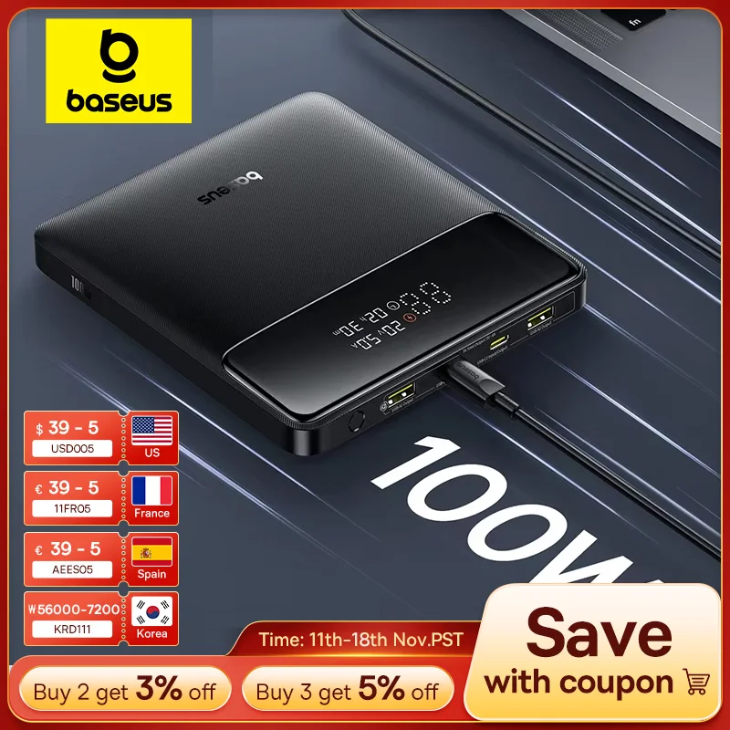 Power Bank Baseus Blade H1 100W 20000mAh PD Fast Charging Portable External Battery Charger For Laptops iPhone 16 Pro Max