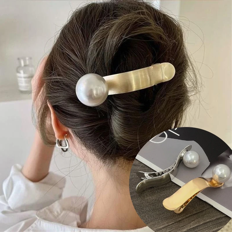 Big Pearl Metal Hair Clip Claw with Teeth for Thick hair Woman Hair acessories Trend Gold Silver Punk Women's Hairgrip 2022 New premium bath hair clip crossing teeth headpiece back head large hair clip headdress hair claw hair accessories