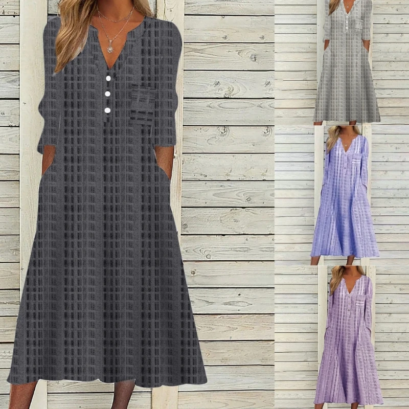 

Long Sleeve Striped Dress Holiday Floral Party Dresses A-Line for Women