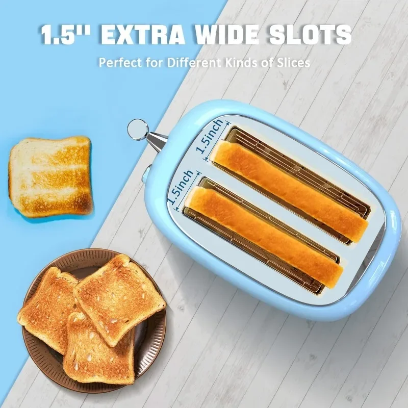 Toaster 2 Slice Stainless Steel Toaster Retro with 6 Bread Shade Settings