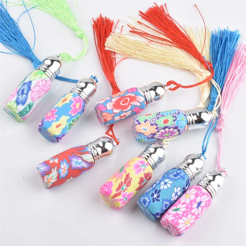 10/20/30/50pcs Polymer Clay Roll On Glass Bottles 5ml Colorfull Empty Bottle Roller Ball Bottle For Essential Oil Travel Kit