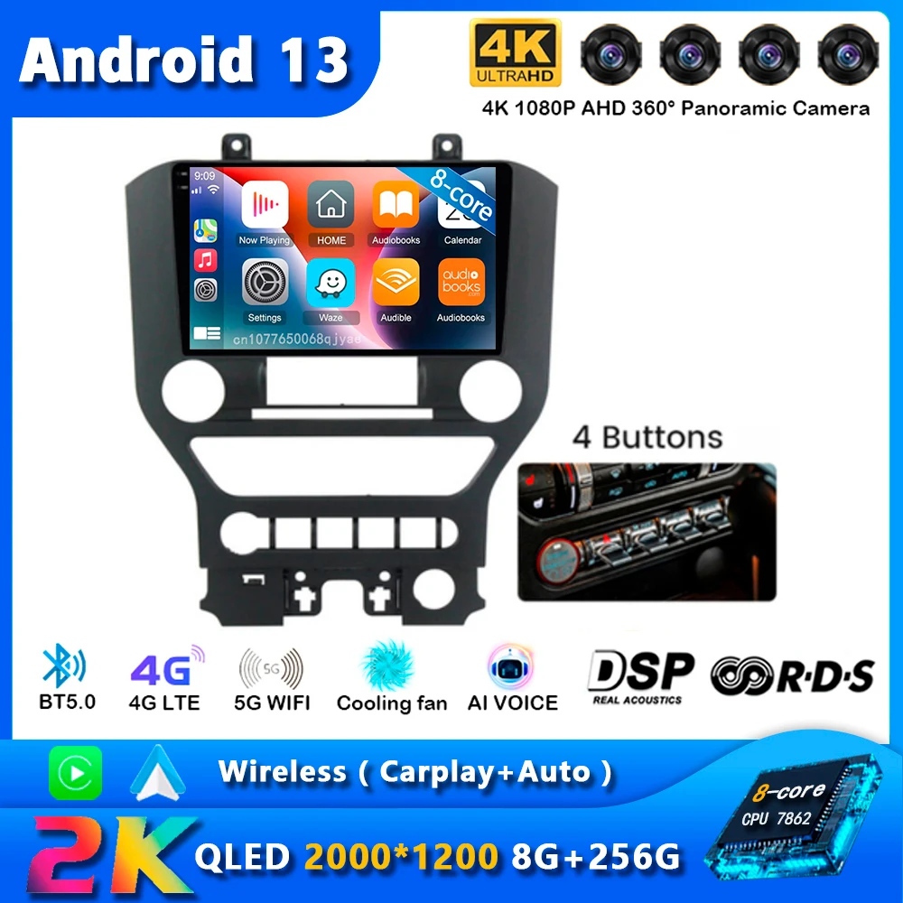 

Android 13 Carplay Car Radio For Ford Mustang S550 2014 2015 – 2021 Navigation GPS Multimedia Player stereo WiF+4G BT 360 Camera