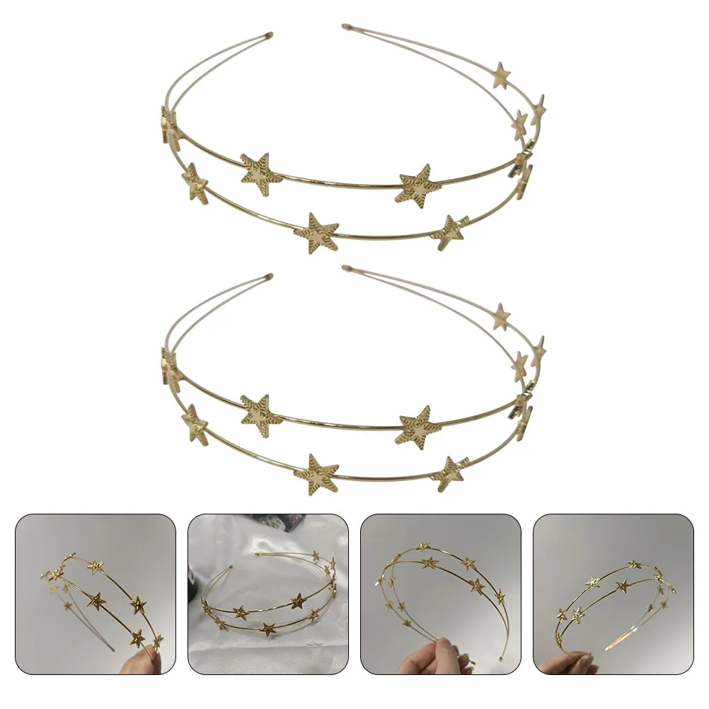 

2 Pcs Head Band Double Headband Hair Hoops Five-pointed Star Hairbands Christmas Accessory Chic Headbands Women Headdresses