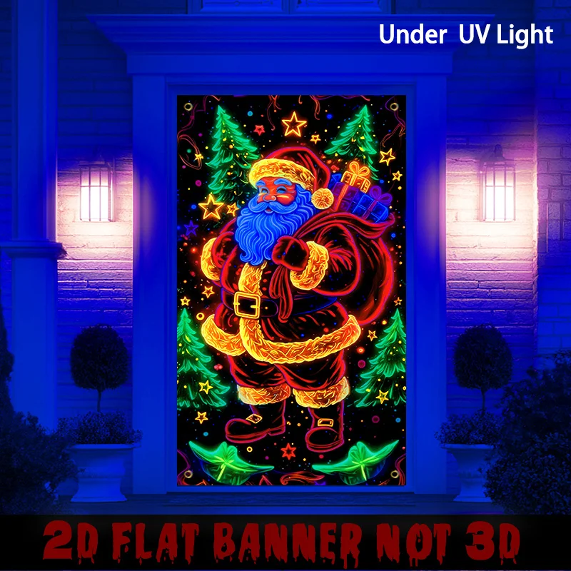 2D flach, 1-Neon-Weihnachtsmann-Hängeflagge – robuste Outdoor-/Innendekoration aus Polyester, Weihnachten, Party – Detail 5