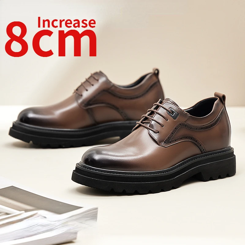 

Elevated Derby Shoes Men 8cm Business Genuine Leather Wedding Height Increasing Shoes Lightweight Comfortable Men's Dress Shoes