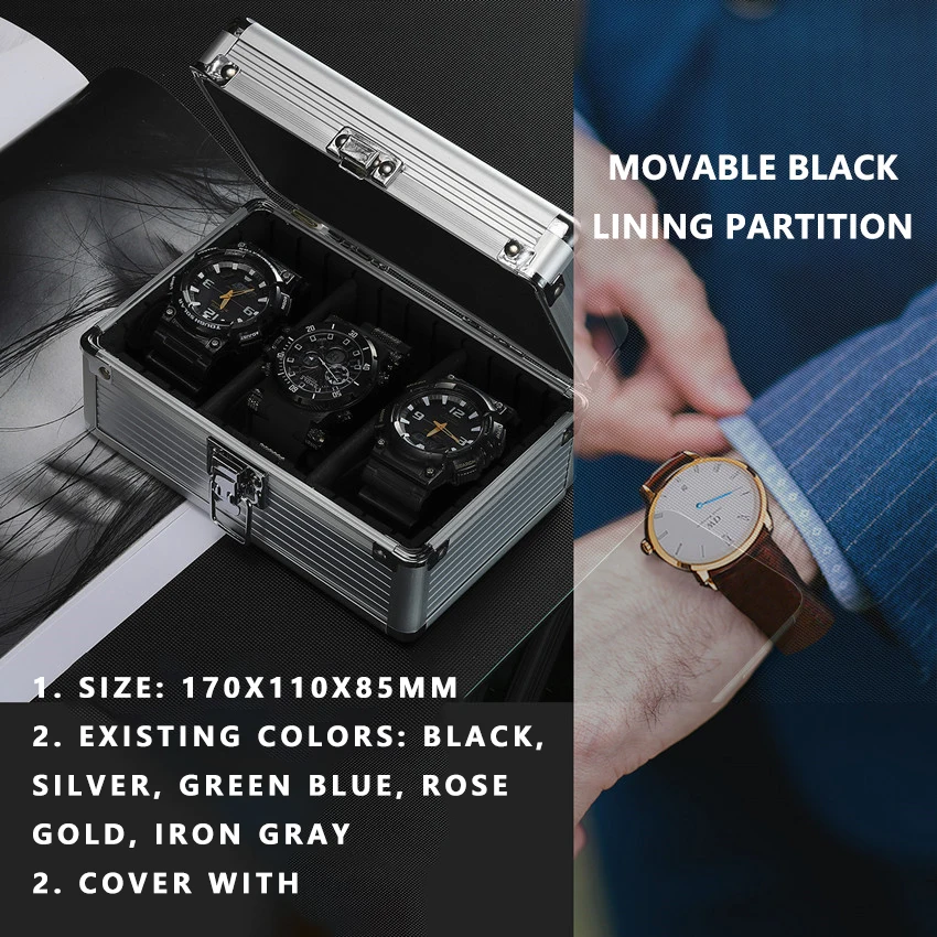 Aluminum Watch Display Case with 1/3/5 Slots, Portable Suitcase Organizer for Men &... - SKU WDC01721 - UGI Packaging