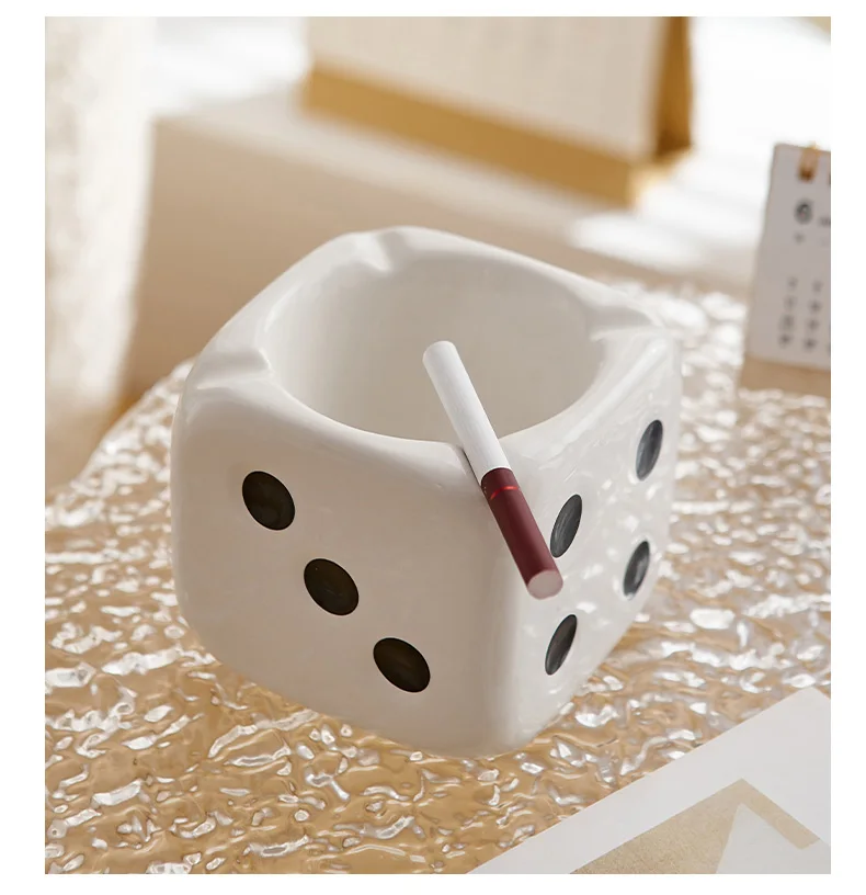 Description Picture 3 of itemProcelain Dice Ashtray Modern Home Living Room Decoration Office Desk Accessories Decoration Mini Dice Ashtray Ash Storage Box