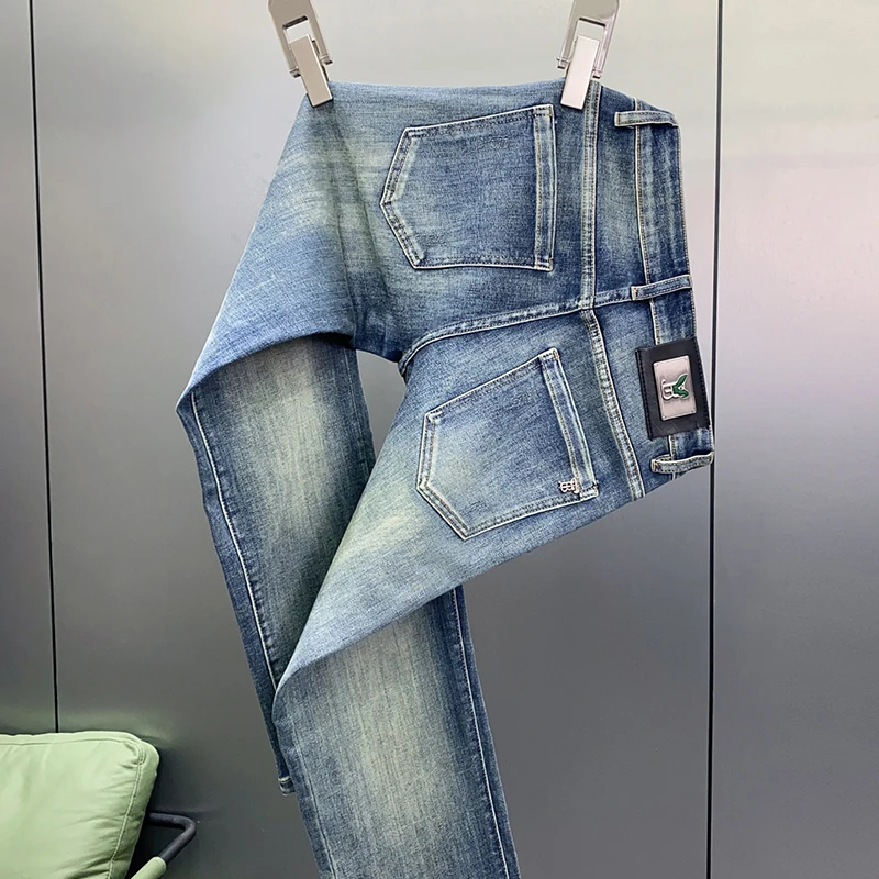 New Light Luxury Men'S Jeans High Quality Straight Fit Micro Elastic Comfortable And Versatile Washed Blue Casual Denim Pants