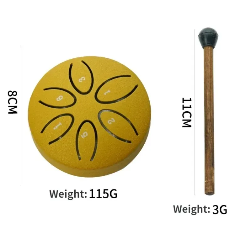 3-inch 6-tone Steel Tongue Drum Outdoor Rain Drum Instrument Mini Hand Drum with Drumstick Percussion Accessories Music