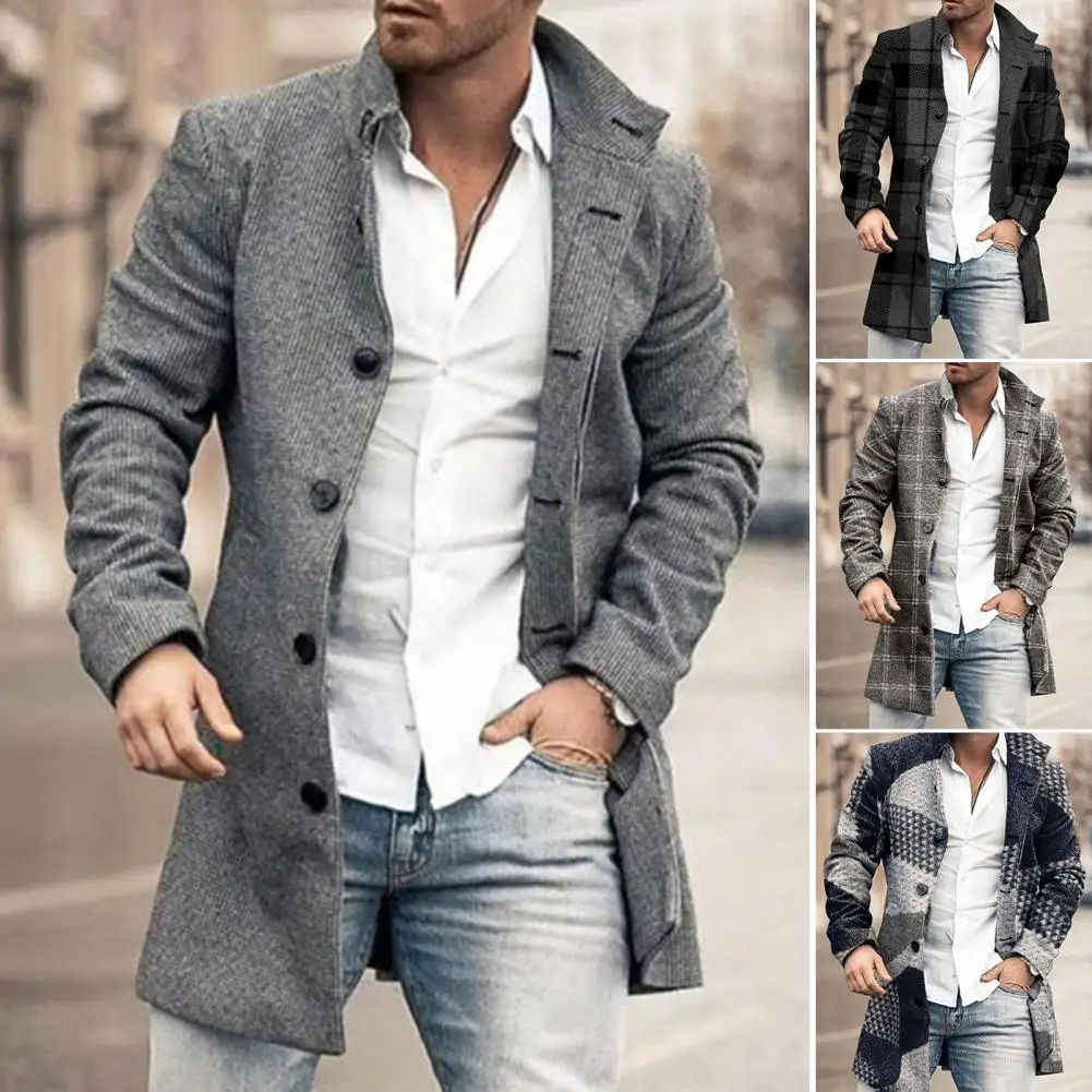 Trench Coat Long Overcoat Simple Warm Pockets Trench Coat Mid-length Men Coat Thick Warm Jacket for Daily Wear trench coat,casual men jacket