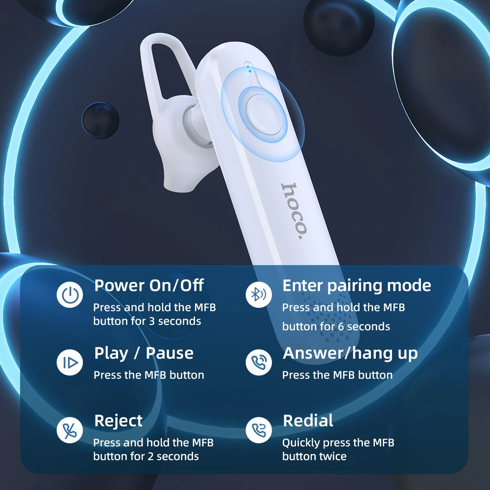 HOCO Mini Bluetooth 5.0 Wireless Headset Earbuds Earpiece Mic Mini Handsfree Earphones 24Hrs Headphones For iPhone 13 12 bluetooth headset